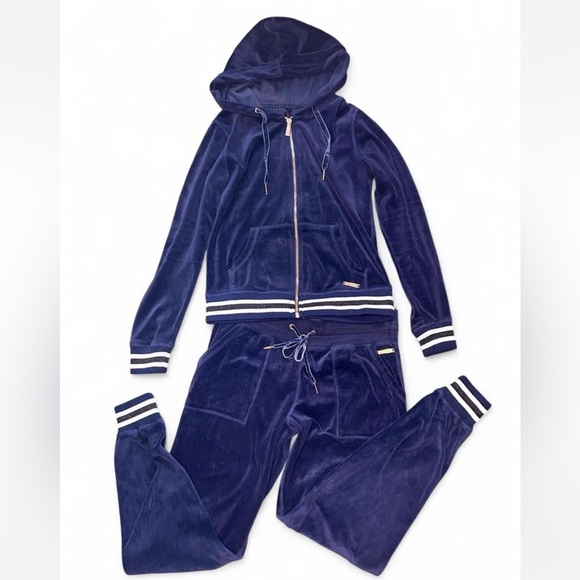 Y2K Betsey Johnson Velour Tracksuit with Striped Trim - Picture 1 of 8